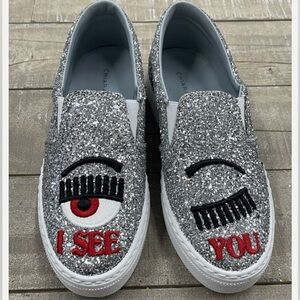 NIB Chiara Ferragni I See You Glitter Slip On Sneakers  Size: 38 (US 7-7.5)